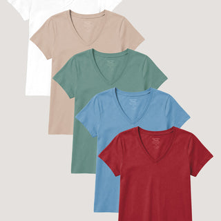 Women's V-Neck Tees Summer 5-Pack | women's t-shirt pack, premium women's tees, relaxed fit shirts