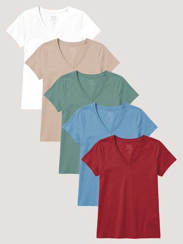 Women's V-Neck Tees Summer 5-Pack | women's t-shirt pack, premium women's tees, relaxed fit shirts