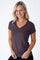 Maddy is 5'8", size 4 and wears a size S # Nordic Purple Women's V-Neck | Fresh Clean Threads