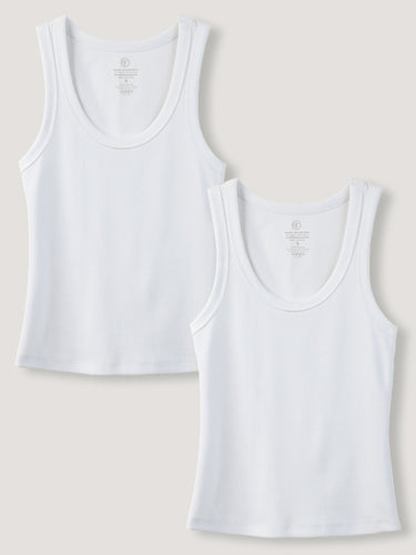 Women's ribbed tank top in white — soft cotton blend, 310gsm, flattering fit XS to 3X