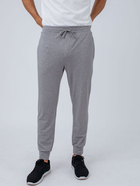 Joe is 6'2, 177LBS and wears a size L # Men's Joggers | Heather Grey Day Off Jogger | Fresh Clean Threads