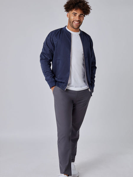 Joe is 6', 180LBS and wears a size L # Navy + Charcoal Reversible Jacket | Fresh Clean Threads