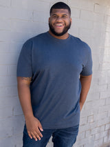 Steven is 6', 275lbs and wears a size 3XL # Summer Saver's 5-Pack Navy Crew Neck Tee Model | Fresh Clean Threads