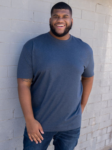 Steven is 6', 275lbs and wears a size 3XL # Throwback 5-Pack Navy Crew Tee Model | Fresh Clean Threads