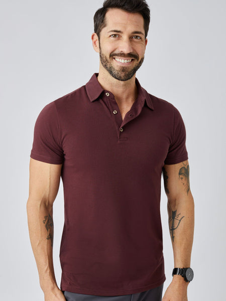 Patrick is 5'10", 163LBS and wears a size M # Port Red Torrey Polo Model Size Medium | Fresh Clean Threads