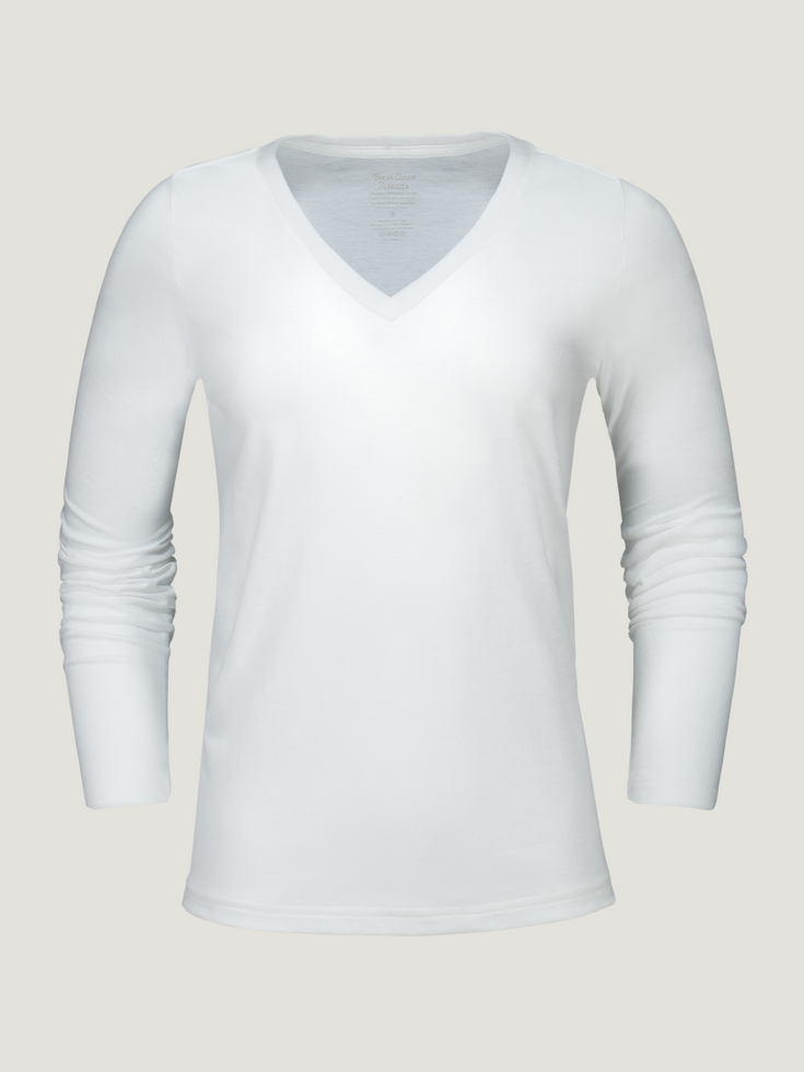 Women's White Long Sleeve V-Neck Fresh Clean Threads