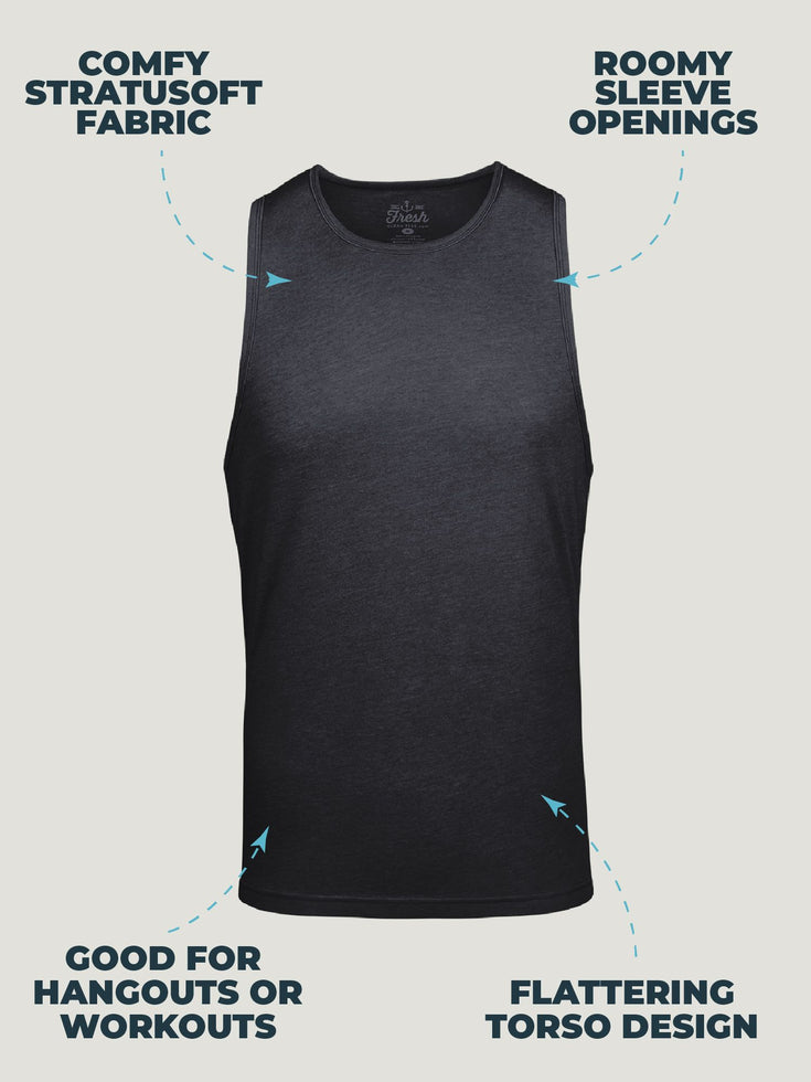 Charcoal Pacific Beach Tank Top Infographic | Fresh Clean Threads