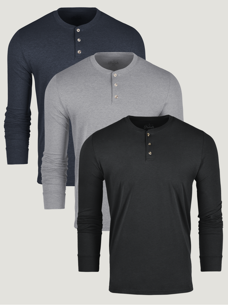 Basic Long Sleeve Henley 3 Pack Fresh Clean Threads