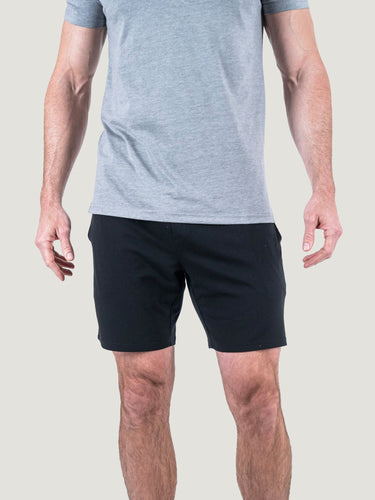 Matt is 6'1, 195LBS and wears a size M # Black Day Off Short 2-Pack | Studio size Medium, Front view | Fresh Clean Threads