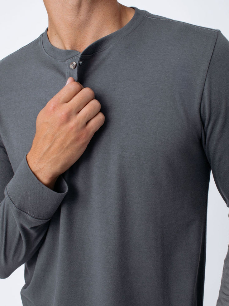 Grey Long Sleeve Henley | Fresh Clean Threads