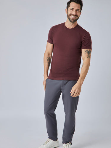 Patrick is 5'10", 163LBS and wears a size M # Port Red Crew Neck Tee | Full Body Image of Model | Fresh Clean Threads