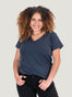 Women's Odyssey Blue V-Neck Tee | Micah Studio Size Large Tucked | Fresh Clean Threads