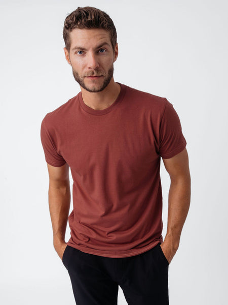 Joe is 6'2, 177LBS and wears a size L # Canyon Crew Neck Tee Large | Fresh Clean Threads