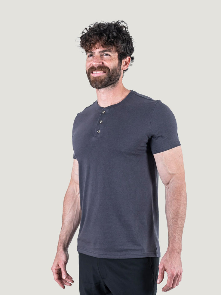 Vintage Black Short Sleeve Henley | Matt is 6'1" and size Medium | Fresh Clean Threads