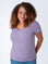 Micah is 5'9, size 10 and wears a size L # Women's Tees | Vintage Purple V-Neck | Fresh Clean Threads