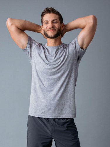 cutting-edge anti-odor materials # Men's Heather Grey Performance Crew | Fresh Clean Threads