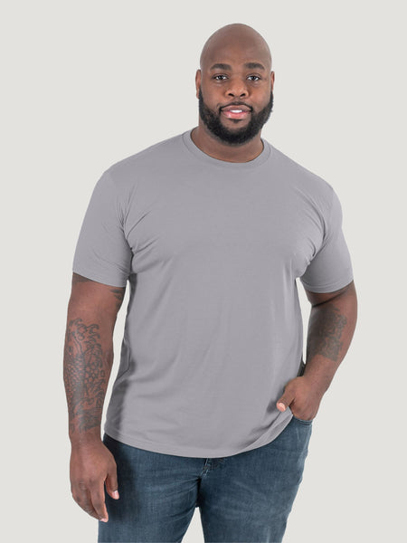 Corey is 6'2", 250LBS and wears a size 3XL # Model Size 3XL | Vintage Grey Crew Neck Tee | Fresh Clean Threads