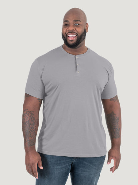Corey is 6'2", 250LBS and wears a size 3XL # Model is size 3XL | Vintage Grey Short Sleeve Henley | Fresh Clean Threads
