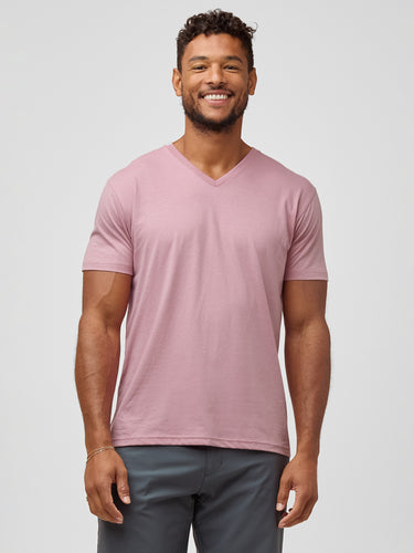 Nico is 6'4" and wears size Large Tall # Chalk Pink V-Necks | Men's Spring Colors