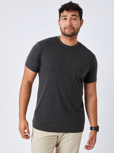 Matheus is 6', 210LBS and wears a size XL # Charcoal Performance Crew Studio Size XL | Fresh Clean Threads