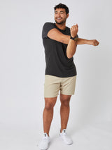 Matheus is 6', 210LBS and wears a size XL # Charcoal Performance Crew Studio Size XL Stretch | Fresh Clean Threads