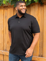 Steven is 6', 275lbs and wears a size 3xl # All Black Staples 5-Pack | Steven is wearing a 3XL black polo | Fresh Clean Threads
