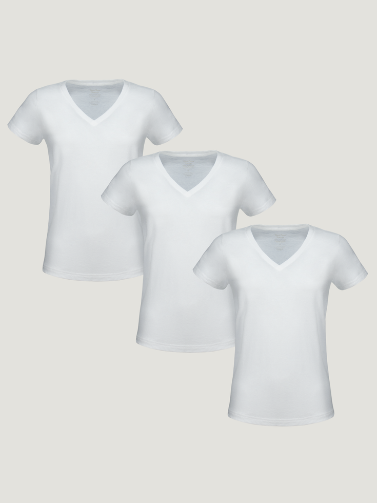 Women’s All White V-Neck 3-Pack Tees | Fresh Clean Threads