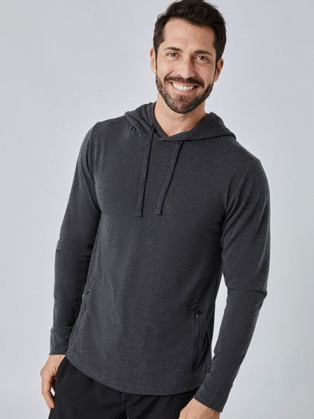 Patrick is 5'10", 163LBS and wears a size M # Sweatshirts and Hoodies | Charcoal Performance Hoodie | Fresh Clean Threads