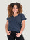 Micah is 5'9, size 10 and wears a size L # Women's Tees | Odyssey Blue V-Neck | Fresh Clean Threads