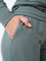 Front Side Slit Pockets # Women's Terry Joggers in Mercury Green | Fresh Clean Threads
