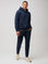 Mikah is 6'1" and wears a size medium # Dark Navy Pullover Hoodie at Fresh Clean Threads