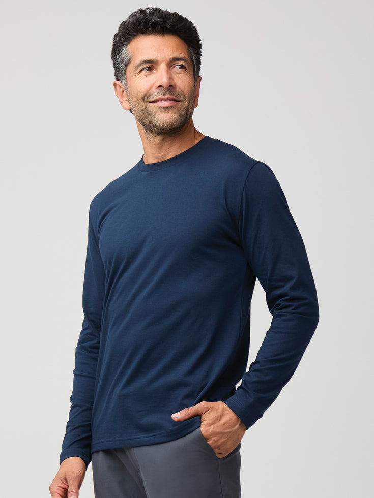 Long Sleeve Crew Neck T-shirt Dark Navy | Fresh Clean Threads