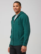 Mikah is 6'1" and wears a size medium # Zip Hoodies in Dark Emerald | Fresh Clean Threads