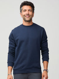Zadran is 6'0" and wears a size medium # Crewneck Sweatshirt in Dark Navy | Fresh Clean Threads