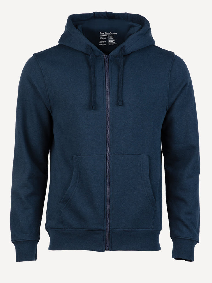 Zip Hoodie in Dark Navy | Sweatshirts at Fresh Clean Threads