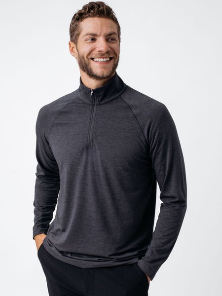 Joe is 6'2, 177LBS and wears a size L # Charcoal Performance Quarter Zip | Fresh Clean Threads