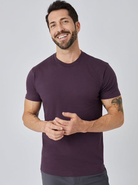 Patrick is 5'10", 163LBS and wears a size M # Crew Neck Tees | Nordic Purple | Fresh Clean Threads