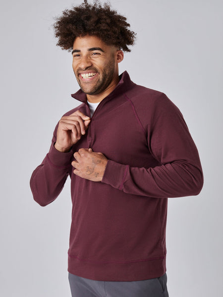 Joe is 6', 180LBS and wears a size L # Port Red Quarter Zip | Pullover Quarter Zip Collar Outerwear | Fresh Clean Threads
