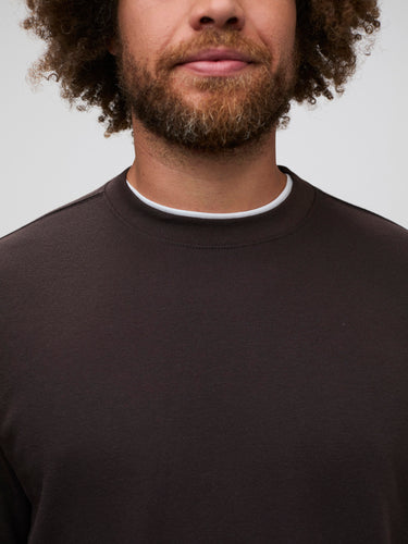 comfortable ribbed stretchy neckline # Comfortable Crew Neck Sweatshirt in Espresso |  Fresh Clean Threads Fleece Collection