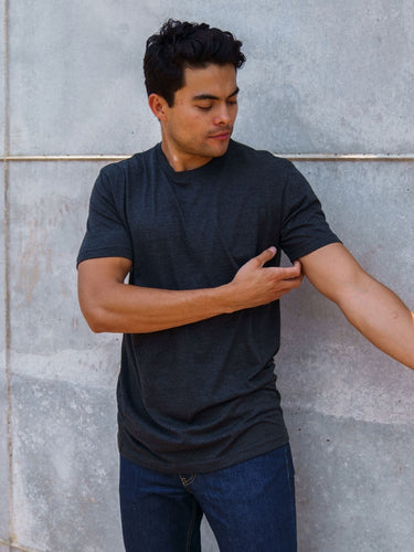 Erick is 6'3, 195LBS and wears a size M # Tall Head-to-Toe 3-Pack | Charcoal Lifestyle Size Medium | Fresh Clean Threads