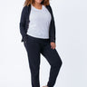 Micah is 5'9, size 10 and wears a size L # Women's Terry Joggers in Black | Fresh Clean Threads