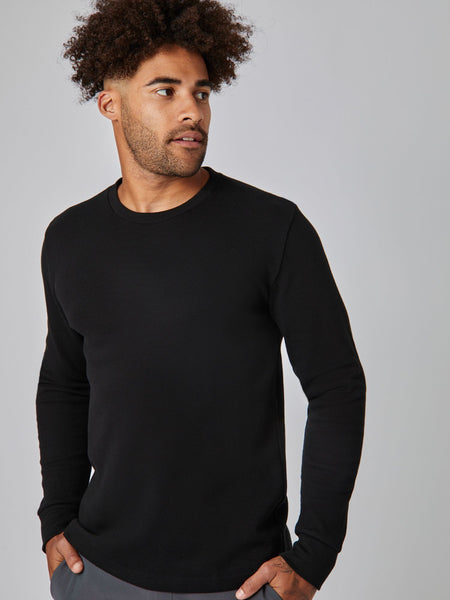 Joe is 6', 180LBS and wears a size L # Foundation Thermal Long Sleeve Crew 3-Pack | Black Thermal | Fresh Clean Threads