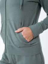 Spacious side pockets to stash your essentials # Women's Mercury Green Terry Zip-Up | Fresh Clean Threads