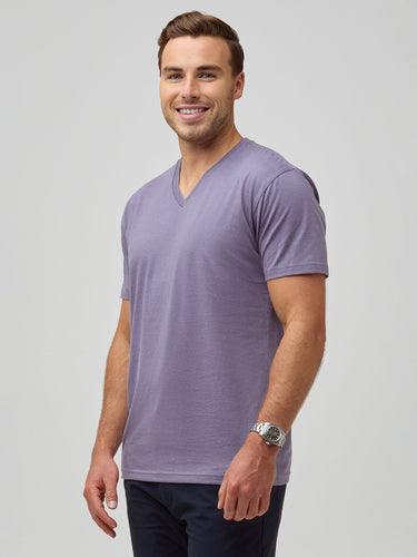 Jake is 5'11" and wears size M # V-Neck Shirts for Men | Limited Edition Flint Purple