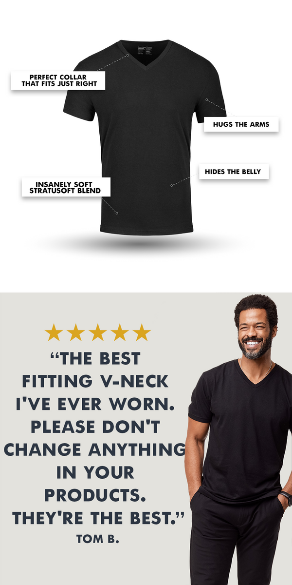 T-shirt Features include: Perfect V-neck Collar, Hides the Belly, Insanely Soft,  and Hugs the arms