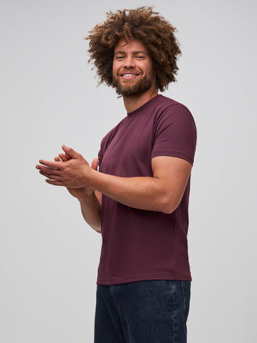 Matai is 6'5" and wears a size Large  # Merlot Crew Neck Tees | Stratusoft Tee Shirt Collection