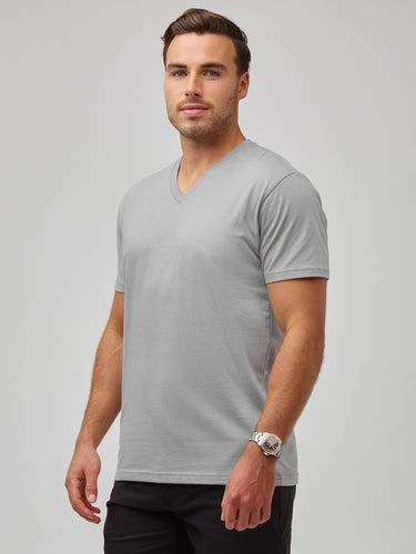 Jake is 5'11" and wears size M # Your New Go-To V-Neck | Limited Edition Pebble Grey at FCT