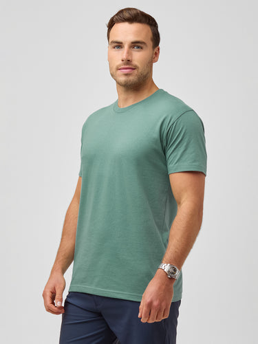 Jake is 5'11" and wears size M # Soft Green Crew Neck Tee | StratuSoft Tees at FCT
