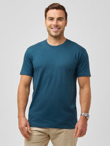 Jake is 5'11" and wears size M #  Find Find Your Perfect Fit at FCT | Limited Edition Men's Sea Blue Crewneck Tee