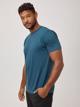 Nico is 6'4" and wears size Large Tall # High Quality Men's T-Shirts | Sea Blue Crew Neck Shirts